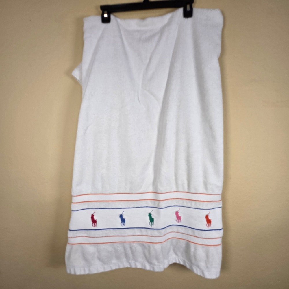 Ralph Lauren Beach Towel White Colorful Pony Logo‎ Cotton Soft Terry Cloth